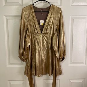Free people gold metallic holiday dress
